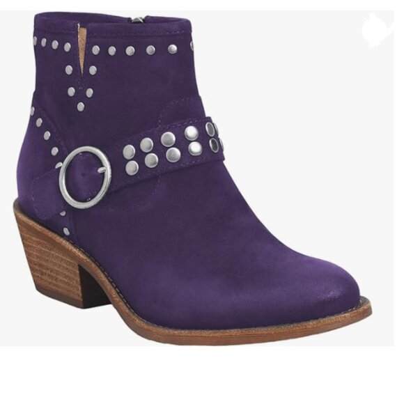FOWT Purple V Cut Cowgirl Metal Rivet Studded Slide Zipper Block Heel Ankle Boot - Picture 1 of 6